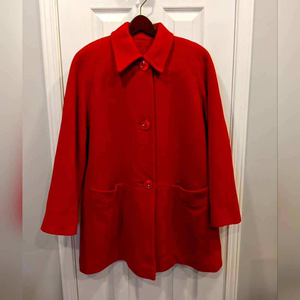 EUC Scarlet Red Wool Cashmere Winter Peacoat Mallia Melanie Lyne size 6 - Picture 1 of 14